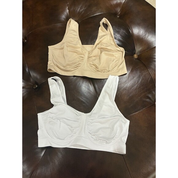 Rhonda Shear 2Pc Moisture-Wicking Underwire Bra Beige White Size XL RN 109608 - Picture 1 of 2